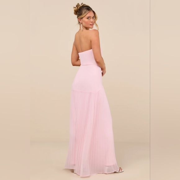 Lulus Celebratory Aesthetic Blush Pink Pleated Strapless Maxi Dress L Wedding - Picture 5 of 9
